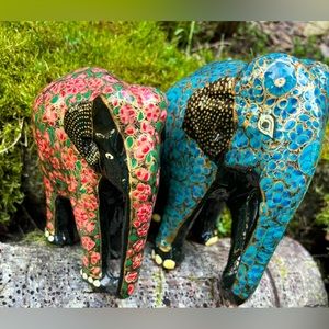 Two Paper Mache Indian Elephants Are Beautiful & Painted In India